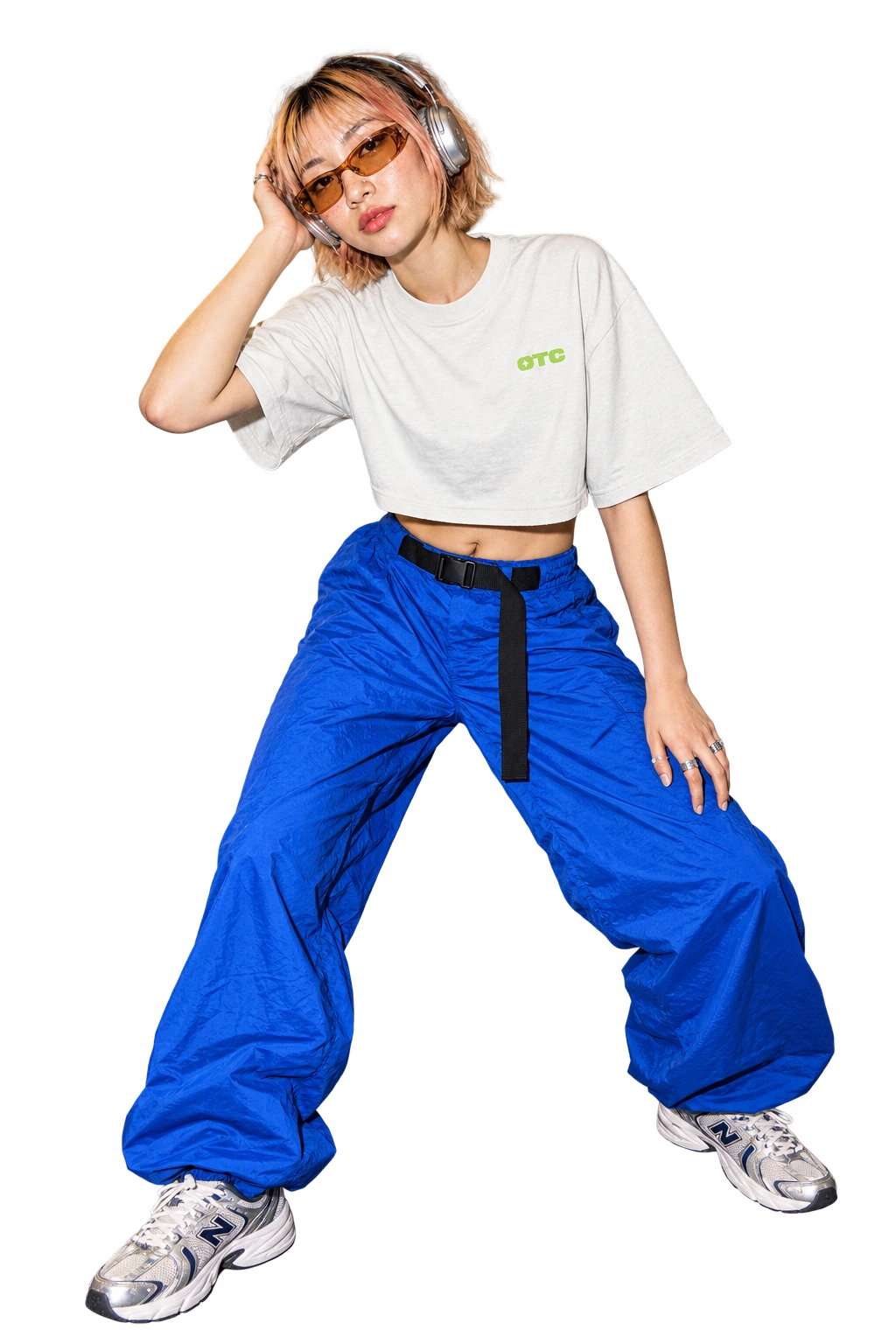 I BLINKED cropped tee worn by a model, front view, studio