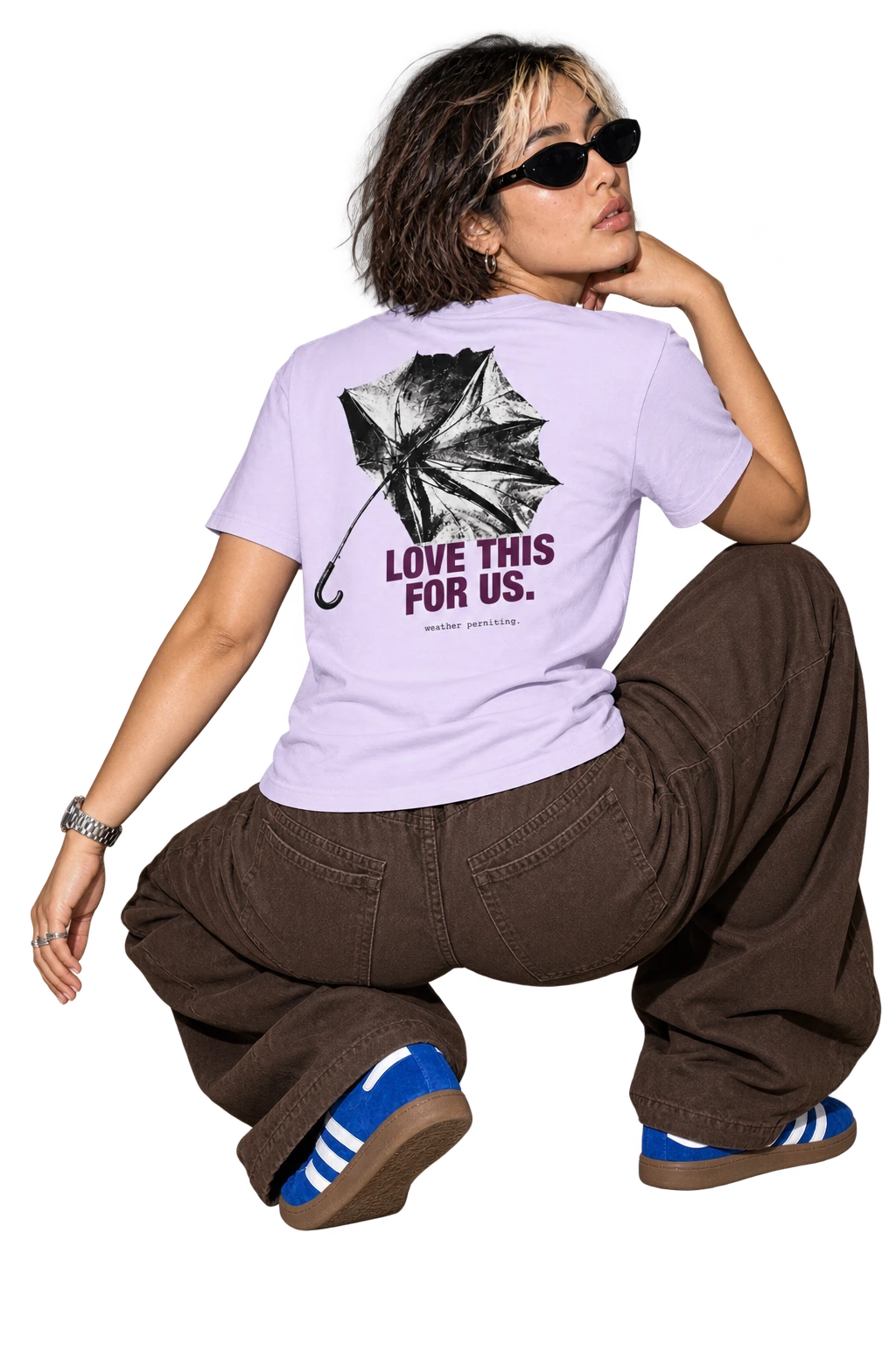Love This for Us Tee worn by a model, back view, studio
