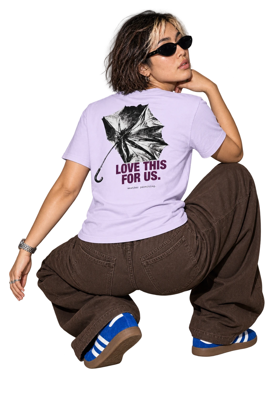 Love This for Us Tee worn by a model, back view, studio