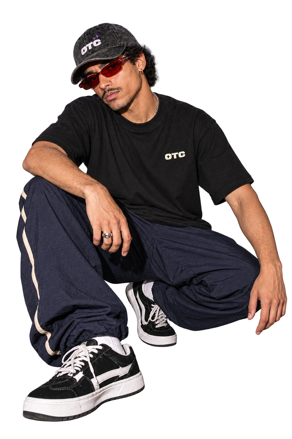 Starry Night Cap worn with the Night Shift Boxy Tee, front view, studio