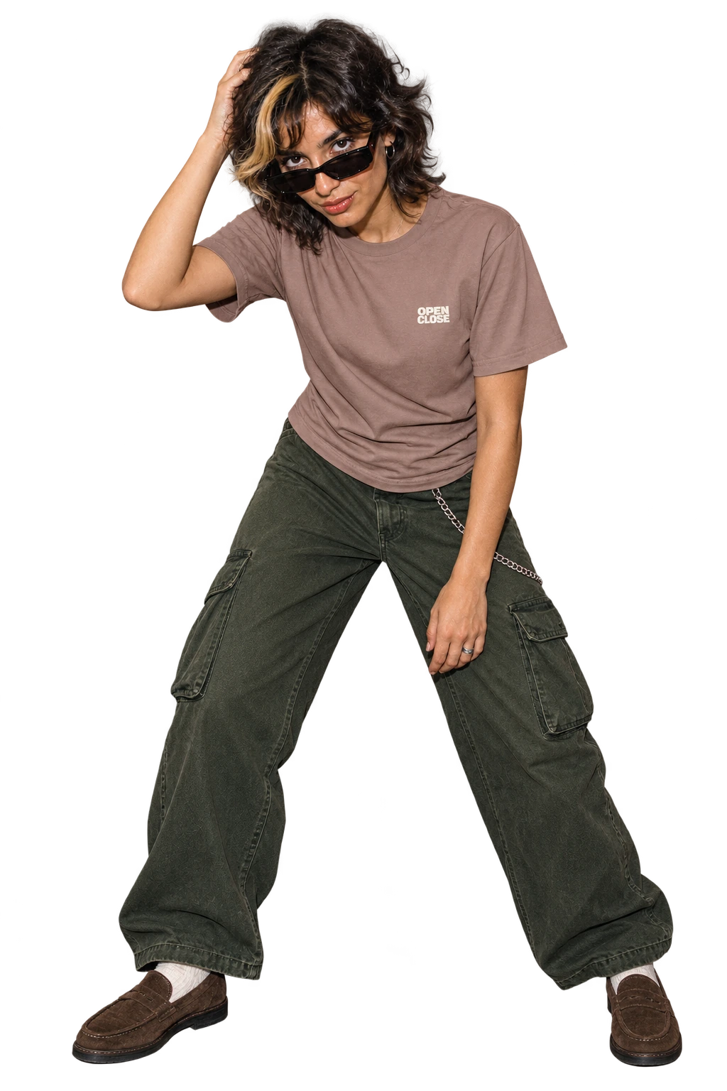 No Cash Value Tee in G. Dyed Kaffa Coffee worn by a model, front view, studio