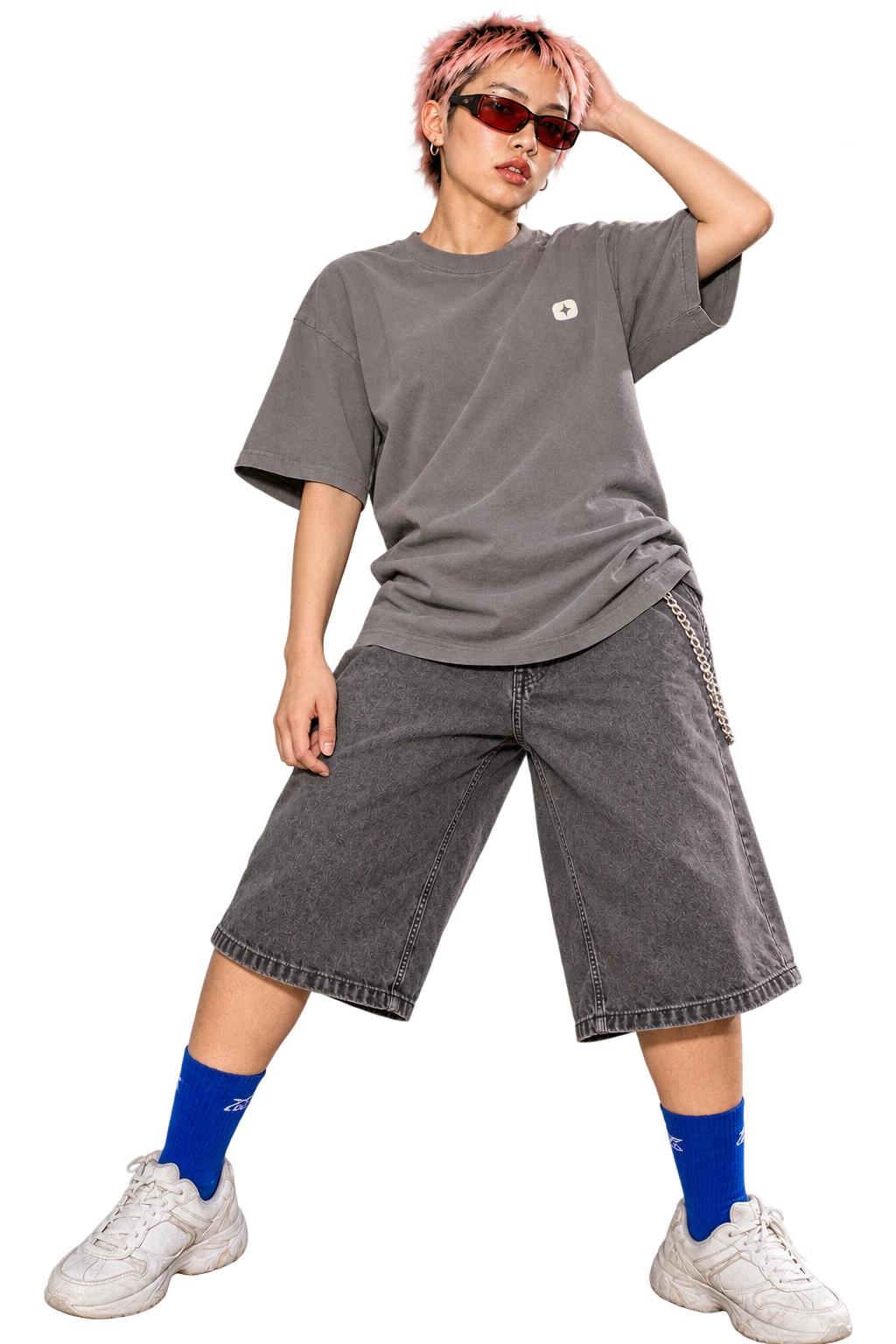 Fast Walking Team Oversized Tee worn by a model, front view, studio