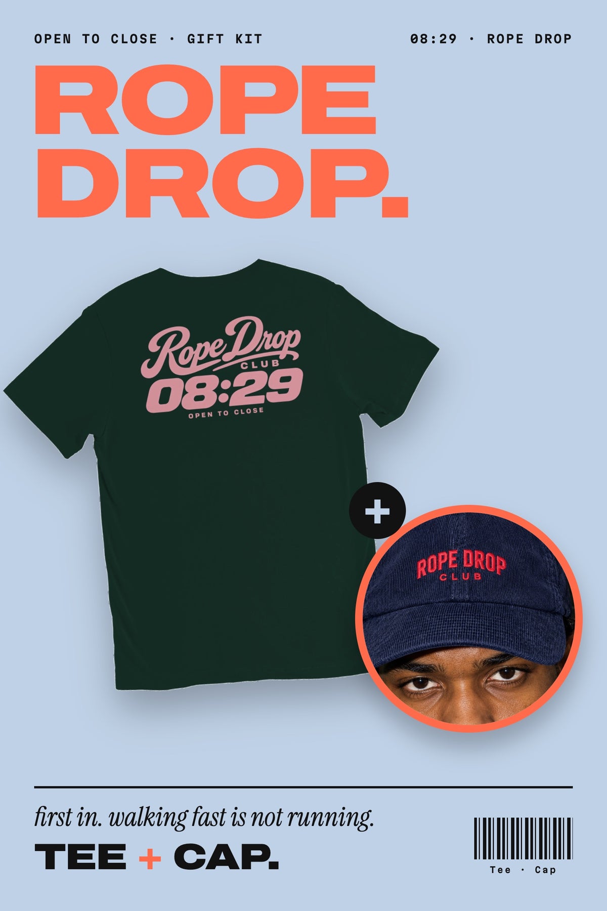 Rope Drop Gift Kit: the Rope Drop Club Tee plus the Rope Drop Club Corduroy Cap, together as one gift