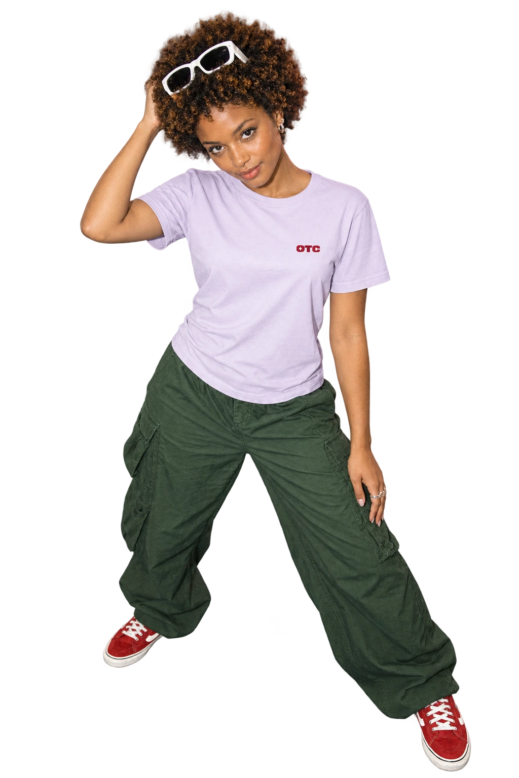 Same Show Tee in Lavender worn by a model, front view, studio
